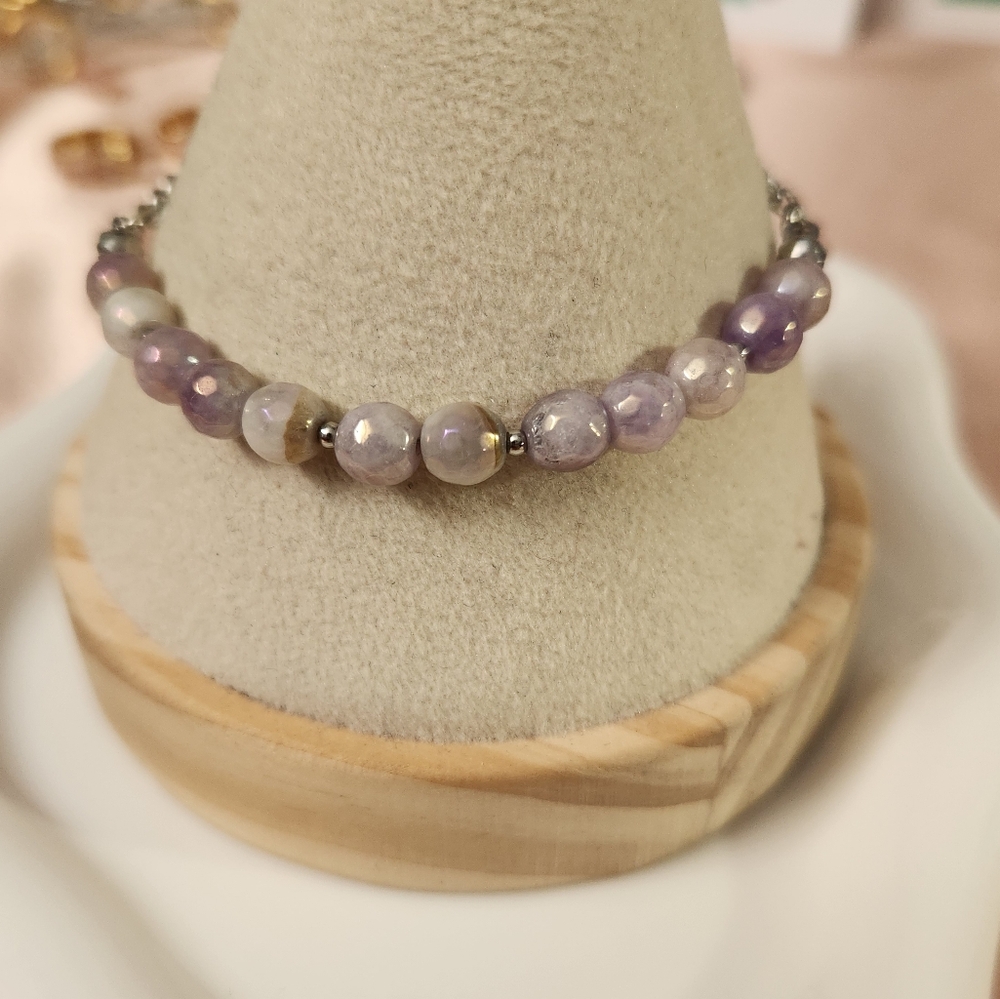 Handmade faceted mystic titanium amethyst bracelet